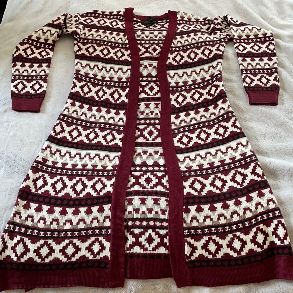 Patterned Duster Length Cardigan